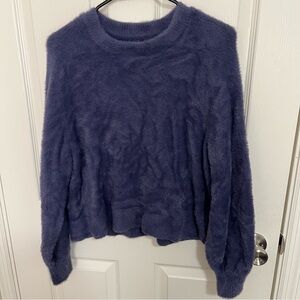 Aerie Flurry Fuzzy Blue Crewneck Pullover Sweater